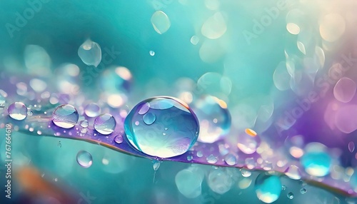 Nature's Jewel: Macro Shot of Elegant Water Droplets on a Soft Blue-Purple Turquoise Background
