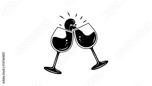 Clink glasses, black isolated silhouette