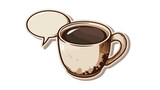 Cartoon coffee cup with speech bubble distressed 