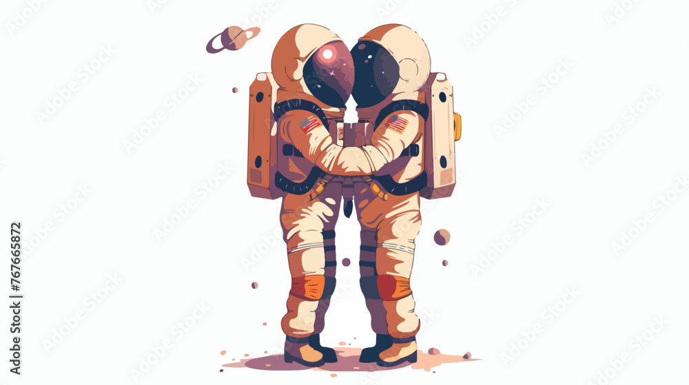 Cute couple astronauts hug art illustrations Flat vector