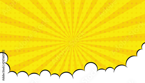 Pop art comic background with cloud. Cartoon Vector Illustration on blue. Pop art comic yellow background. Cartoon Vector Illustration