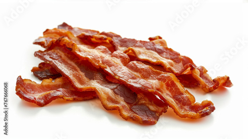 a photo real image on white of of strips of crispy bacon