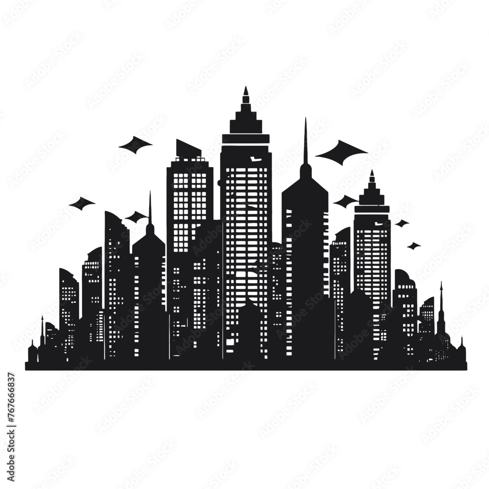 Building silhouette cityscape. Modern flat city architecture. urban city landscape.