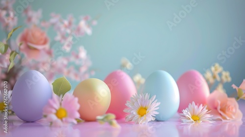 Decorative Colorful Easter eggs with Flowers. Egg, Flower, Seasonal, Colourful, Pastel, Hunt, Chocolate, Bunny, Rabbit, Religious, Christian, Jesus Christ, Church, Faith, Fun

