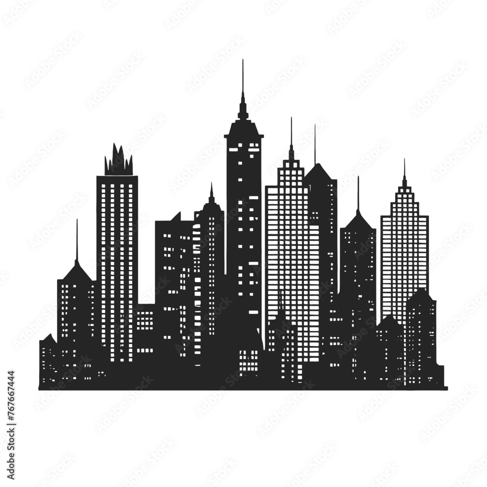 Naklejka premium City silhouette vector set. Panorama city background. 