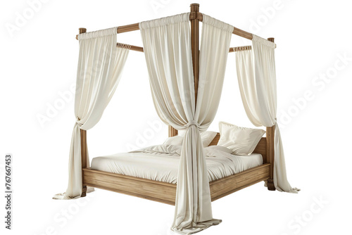 Stylish Canopy Bed On Transparent Background.