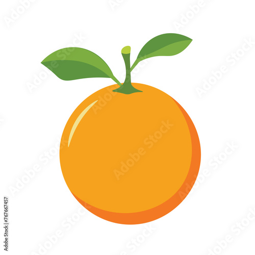 Simple orange fruit clip art, whole orange with leaves vector illustration