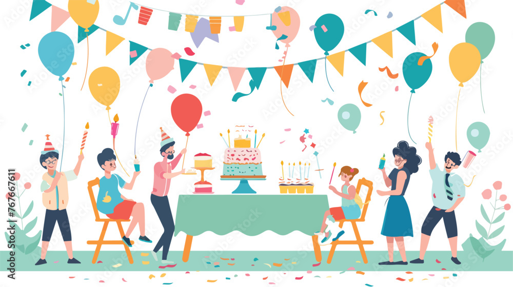 Outdoors Birthday Party flat vector isolated on white