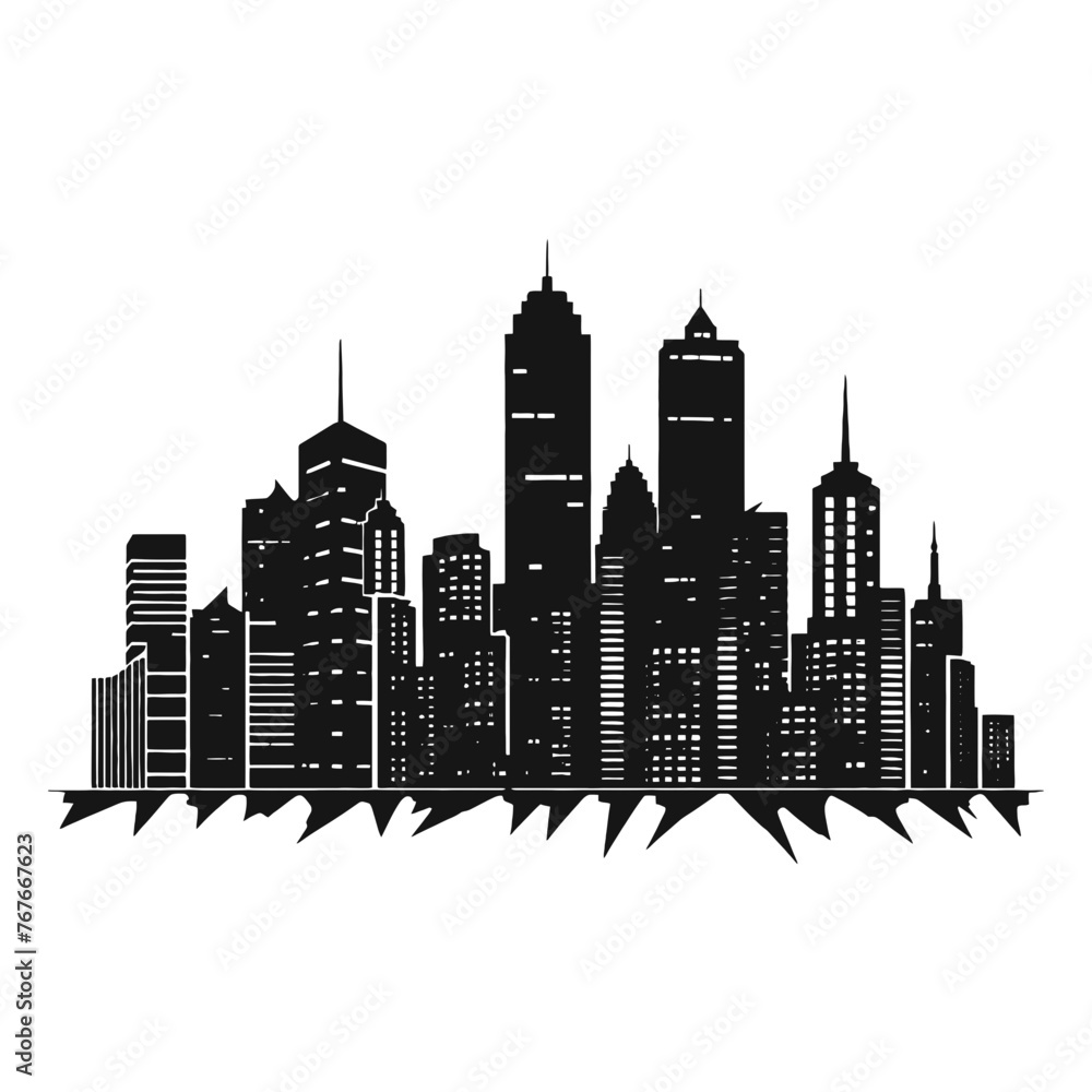 Fototapeta premium City silhouette vector set. Panorama city background.