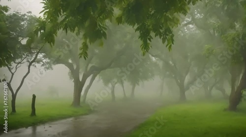 Appearance of trees in the rainy season in the morning photo