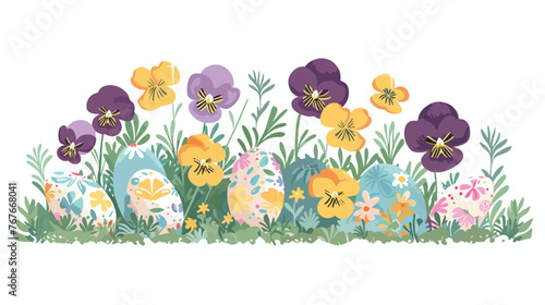 Pansies and Eggs for Easter flat vector