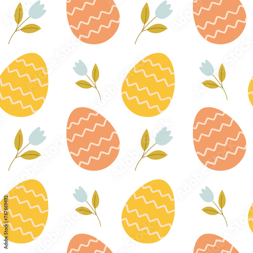Easter seamless pattern in pastel colors, retro design. Easter eggs, Easter symbol, decorative vector elements. Easter colored eggs simple pattern.