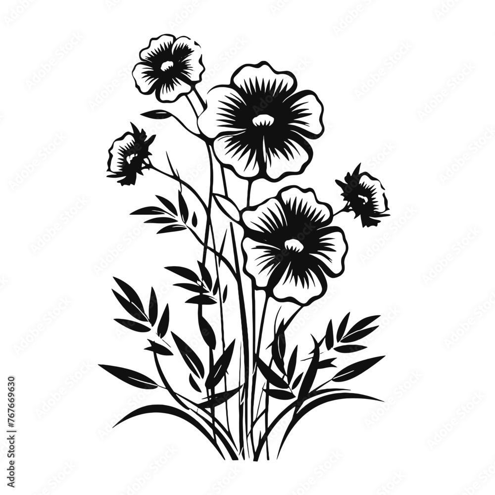 black and white drawing of flowers on a white background black and white drawing of flowers on a white background