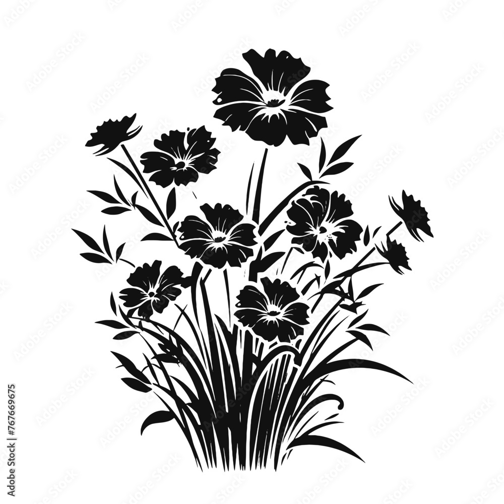 black and white drawing of flowers on a white background black and white drawing of flowers on a white background