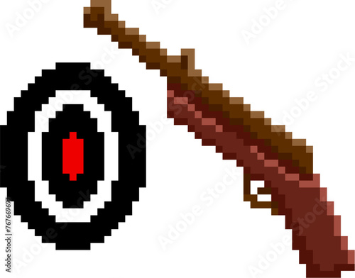 Pixel Shooting Game Symbol Gun and Target