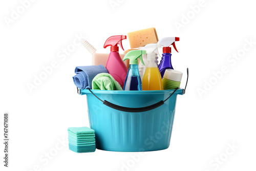 bucket with cleaning supplies