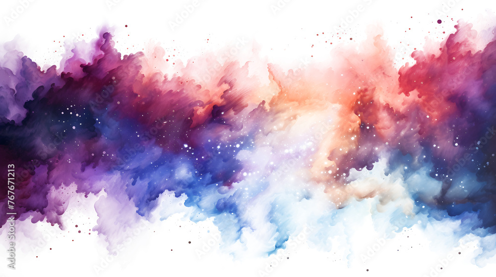 Fototapeta premium Cosmic effect with abstract watercolor brush strokes resembling a galactic nebula on white and transparent background
