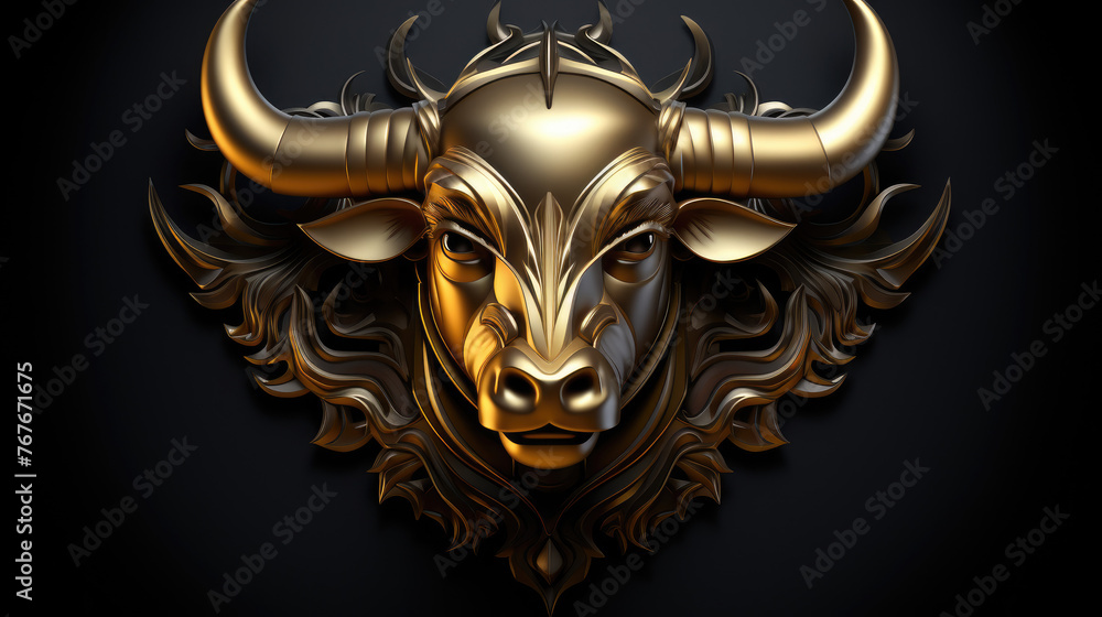 3d metallic golden buffalo, bull head on black beautiful texture background. Beautiful 3D print design for interior, wall, wallpaper, canvas. Video game logo 3d metallic golden buffalo, bull head on black beautiful texture background. Beautiful 3D print design for interior, wall, wallpaper, canvas. Video game logo