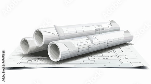 Project plan background with blueprints rolls.. 