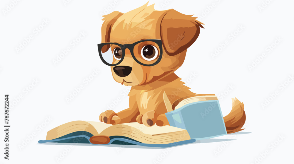 Puppy Reading flat vector isolated on white background