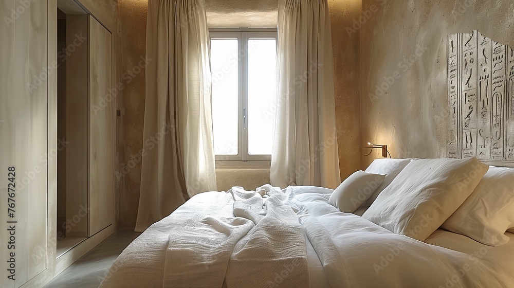 Modern Bedroom with Textured Walls and Natural Light