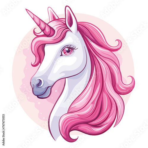 Head unicorn with pink mane character cartoon vector