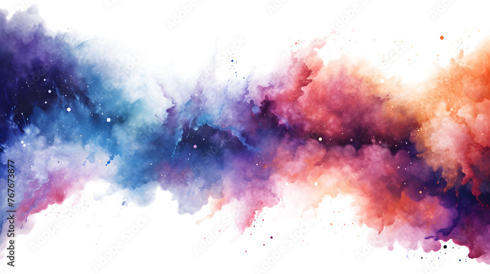Cosmic effect with abstract watercolor brush strokes resembling a galactic nebula on white and transparent background