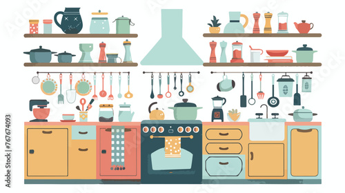 Retro Farmhouse Kitchen Cooking flat vector isolated