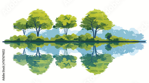 River Reflections Blue Water Mirrors Green Trees Alon