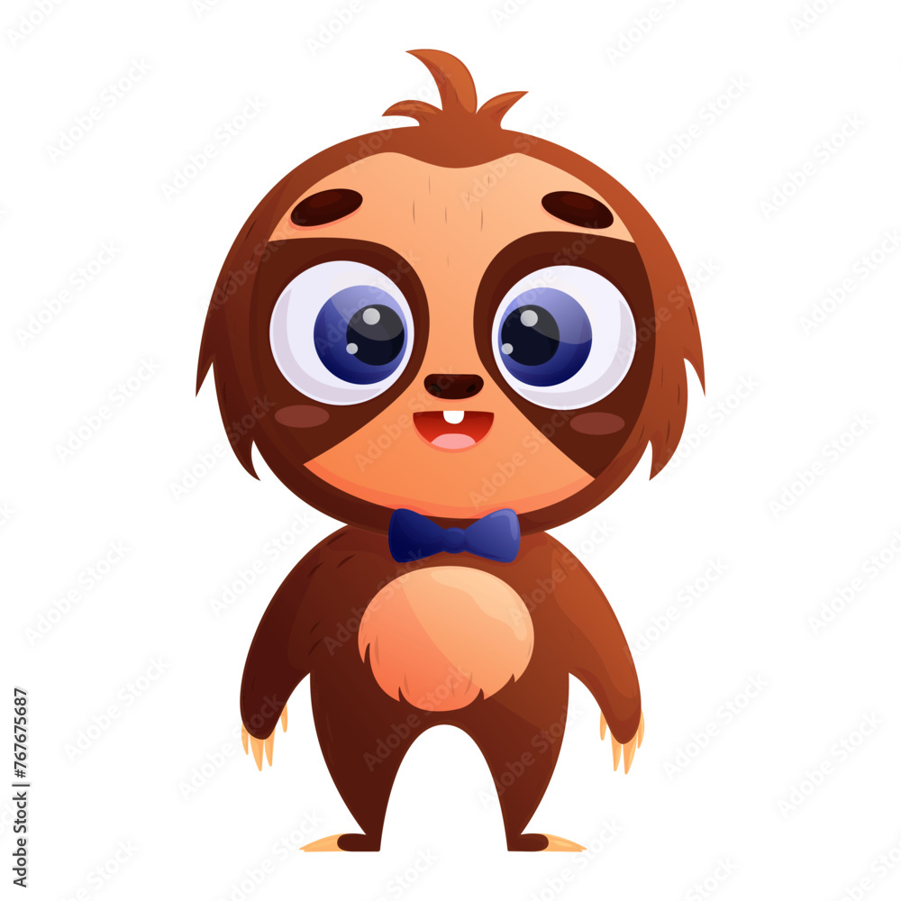 Obraz premium Cartoon sloth stands and smiles welcomingly