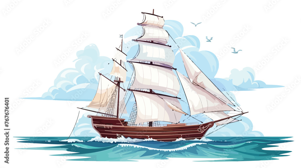 Sailing Ship on the Sea flat vector