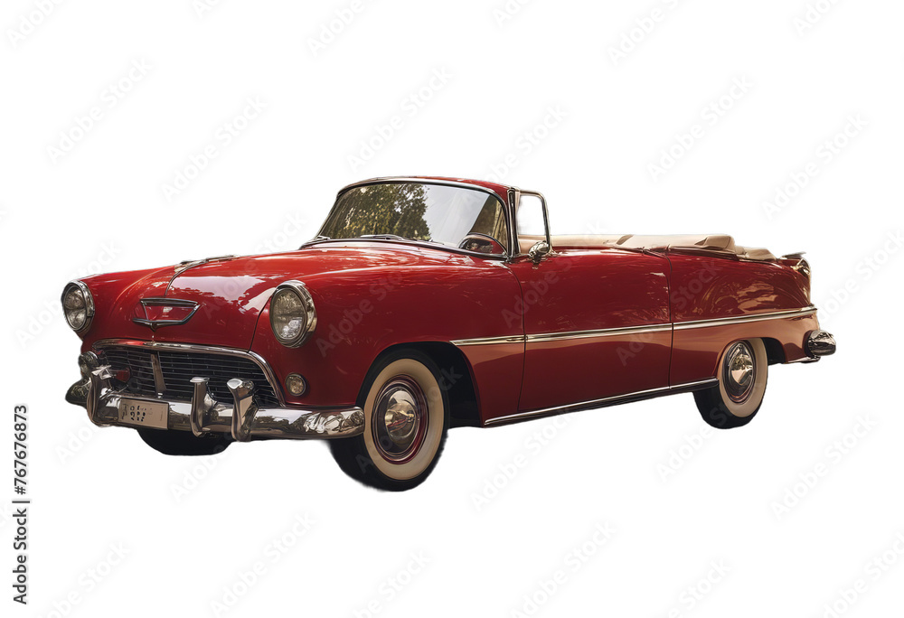 old red open isolated car convertible top cabrio sedan representative retro lacquer line white background shadow luster comfort luxury move movement speed wind render chrome