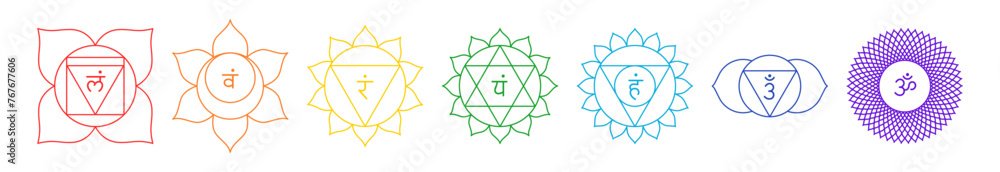 Fotografie Chakra set, line art symbols