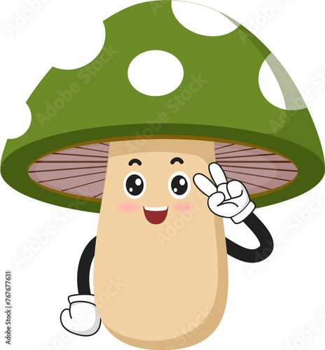 cute mushroom cartoon character with pose and expression photo