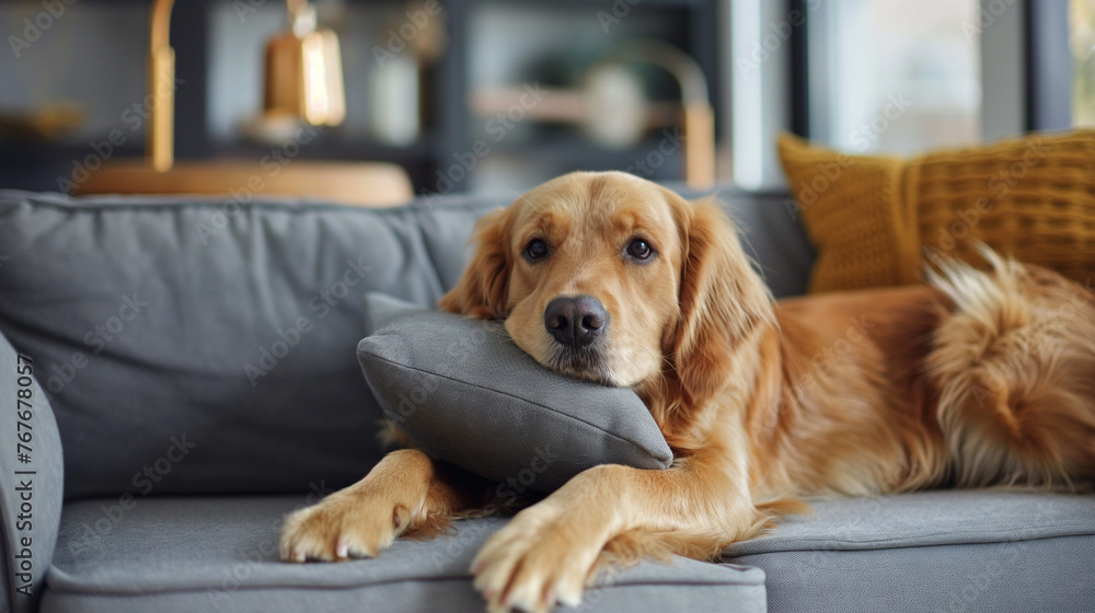 golden retriever dog on sofa