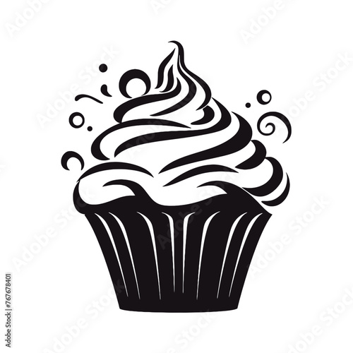 Set of black cupcakes, muffin logo. Can be used as icon, sign or symbol - cupcake silhouette, cake, sweet pastries, muffin. Pastry shop logo. Vector illustrations isolated on white background.