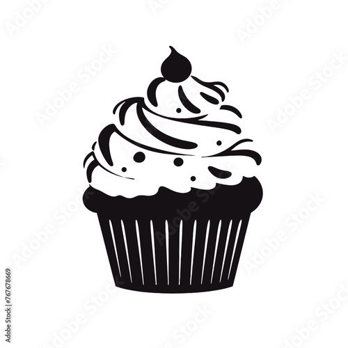 Set of black cupcakes, muffin logo. Can be used as icon, sign or symbol - cupcake silhouette, cake, sweet pastries, muffin. Pastry shop logo. Vector illustrations isolated on white background.