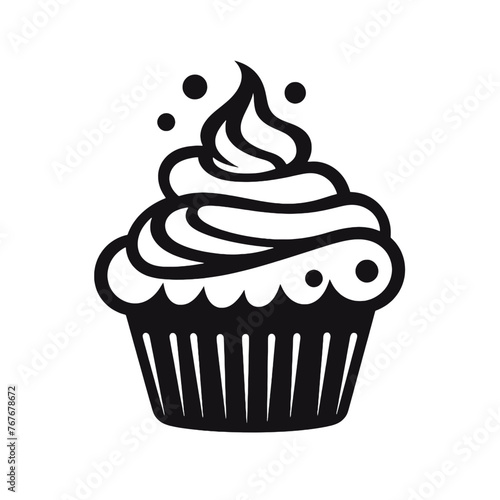 Set of black cupcakes  muffin logo. Can be used as icon  sign or symbol - cupcake silhouette  cake  sweet pastries  muffin. Pastry shop logo. Vector illustrations isolated on white background.