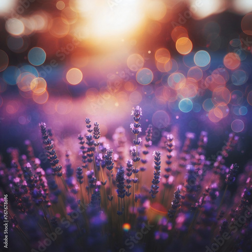 lavandula flower, lavender field with sun light