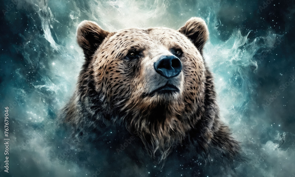 Fantasy Illustration of a wild animal bear. Digital art style wallpaper background.