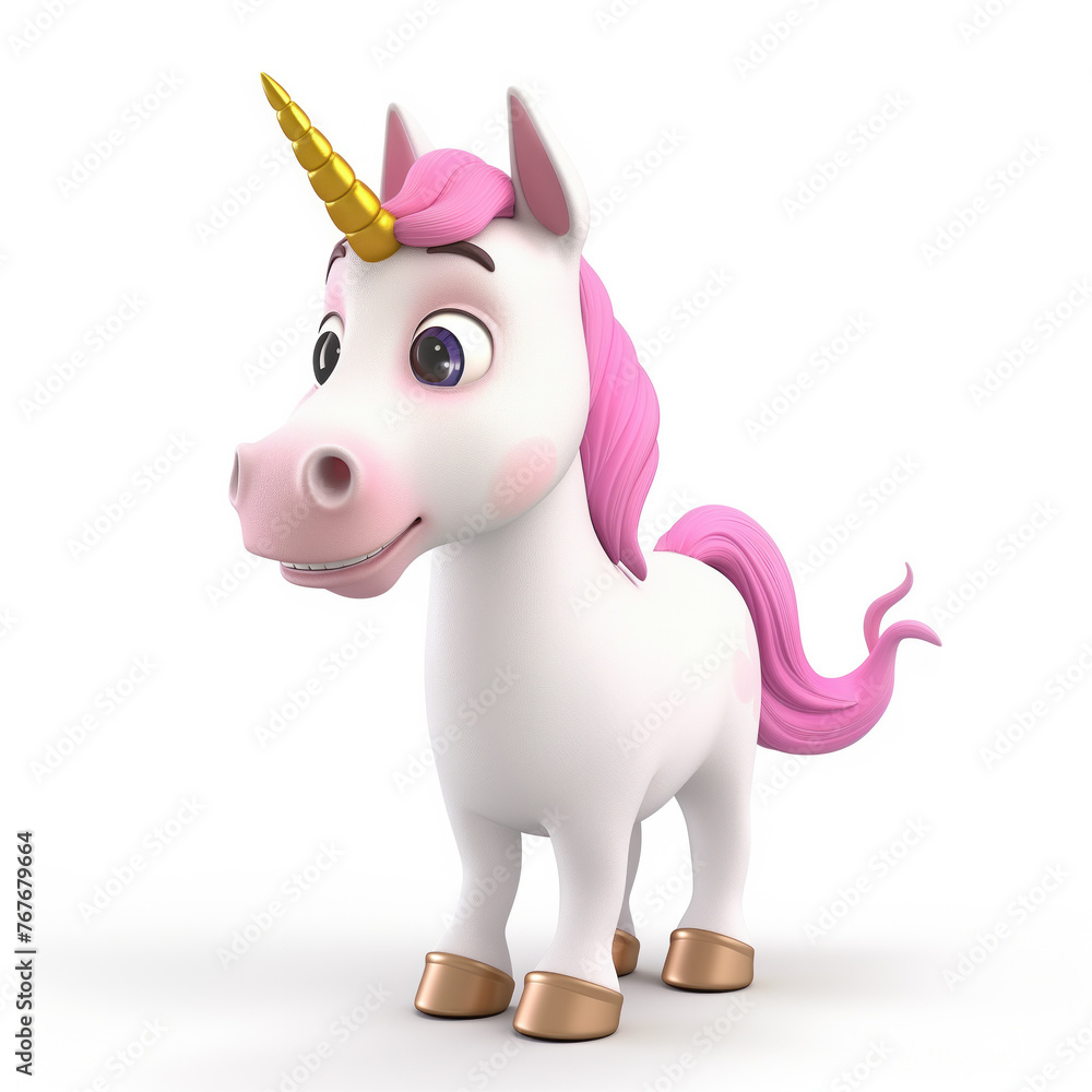 Cute Funny Cartoon Unicorn, Illustration for Children Book, Generative AI