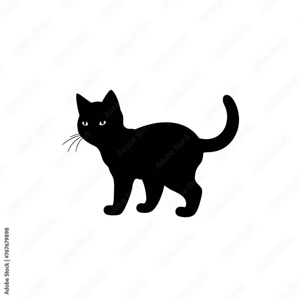 A black silhouette of a cute little kitten walking, simple SVG, white background A black silhouette of a cute little kitten walking, simple SVG, white background