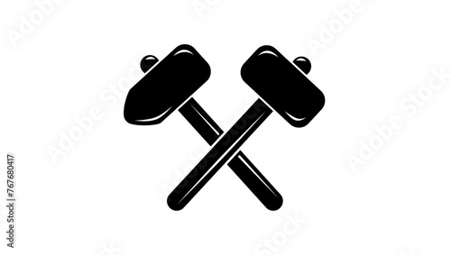 Two crossed hammers, black isolated silhouette