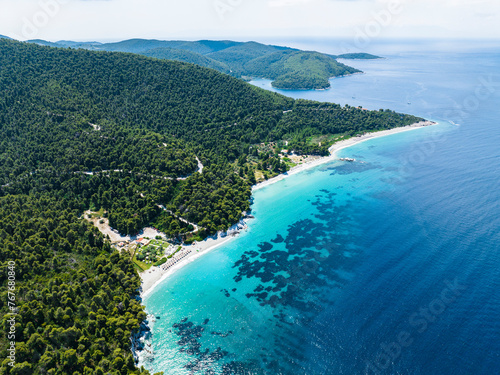Drone view of the Mediterranean and coast of Skopelos Island, Greece photo