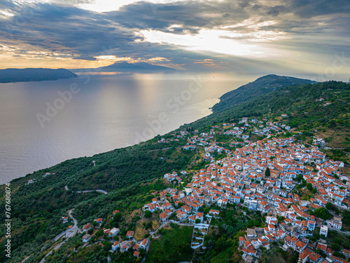 White washed buildings in Glossa village on the Greek island, Skopelos photo