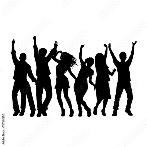 Silhouette happy young group party people together dancing  cheering crowd dance to the music at musical concert     stock vector