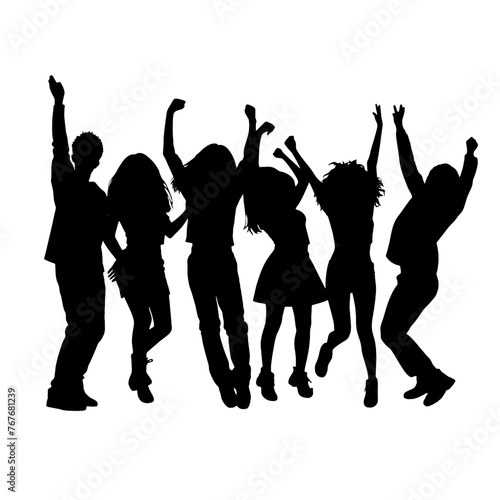 Silhouette happy young group party people together dancing, cheering crowd dance to the music at musical concert – stock vector