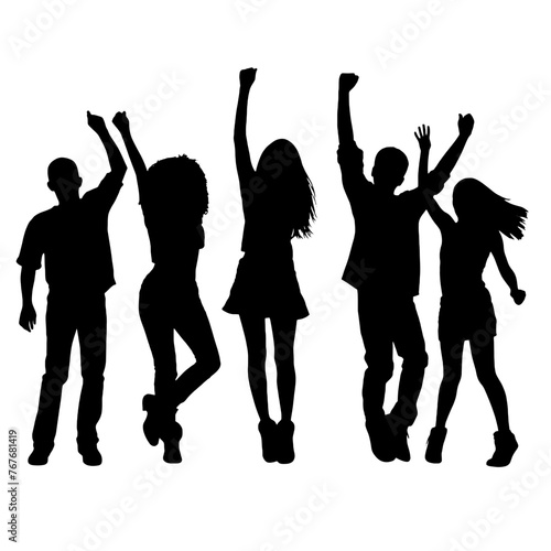 Silhouette happy young group party people together dancing, cheering crowd dance to the music at musical concert – stock vector