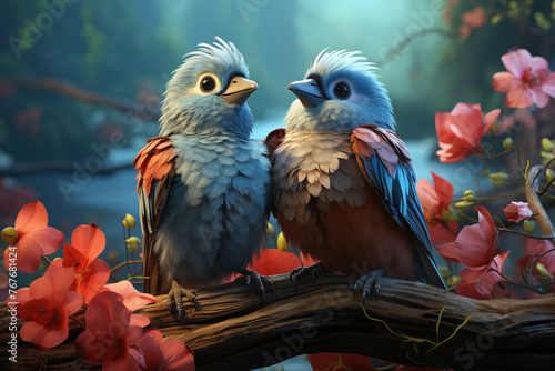 Couple love bird heart on nature background