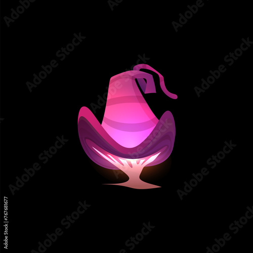 Magical glowing mushroom with wizard hat vector illustration